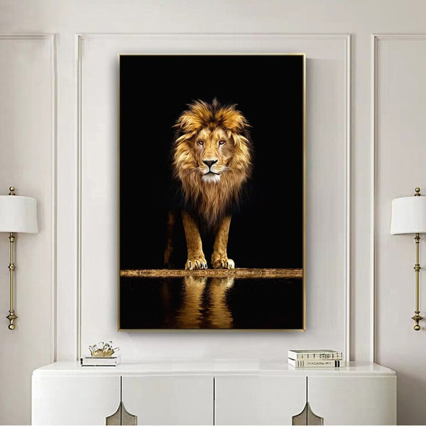 Tableau Lion Noir et Doré