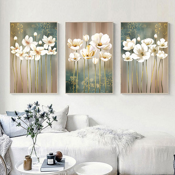 Tableau Triptyque Pâquerettes