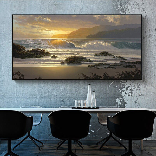 Tableau Vague et Coucher de Soleil