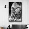 Tableau Noir et Blanc Famille de Lions