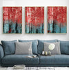 Tableau Triptyque Abstrait Brume Rouge