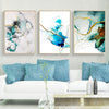 Tableau Triptyque Abstrait Corail Bleu