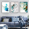 Tableau Triptyque Abstrait Corail Bleu